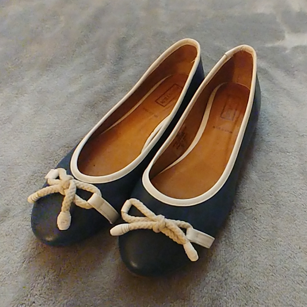 Hunter Blue Flats with White Tie Detail